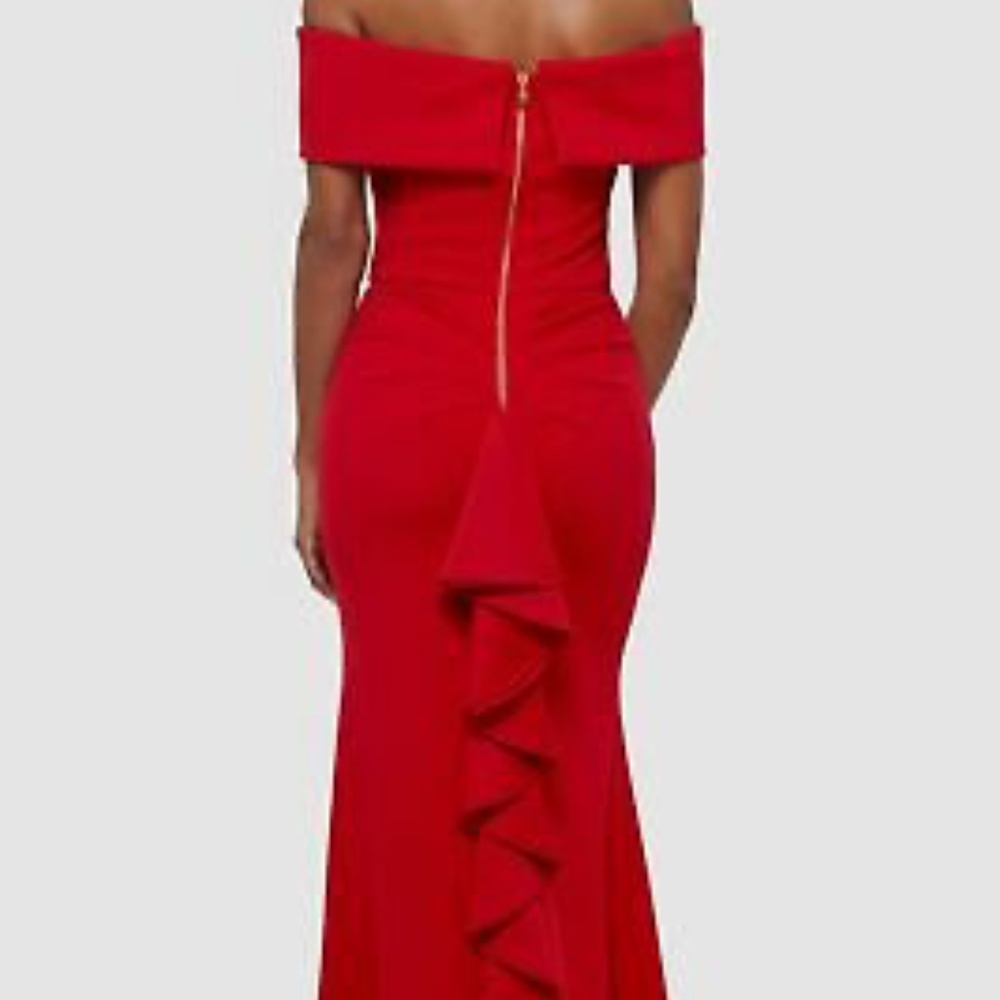 Betsey & Adam red off the shoulder ruffle dress